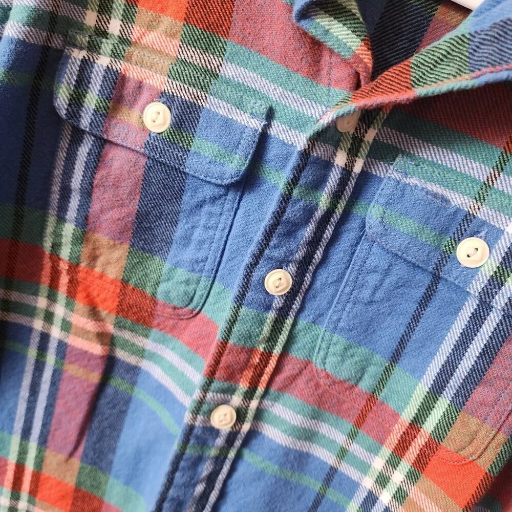 GapKids Blue Plaid Button-up Long Sleeve Heavyweight Flannel Shirt Size 8 Medium